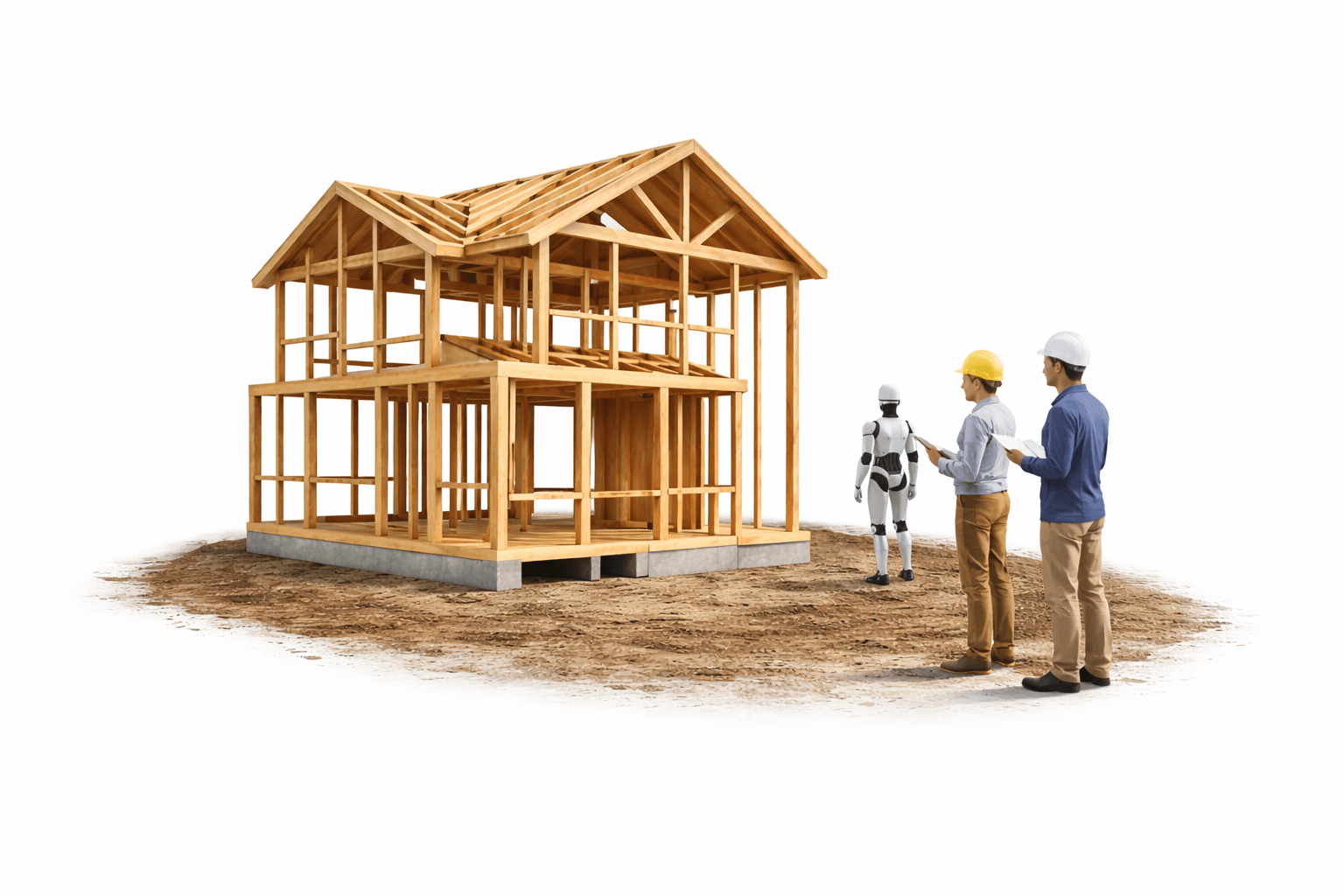 Human inspector reviewing robot construction